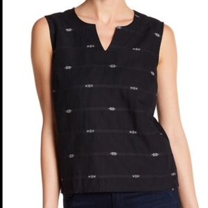 Eileen Fisher Tank Top Embroidered V Neck Organic Cotton Black Size Small Petite